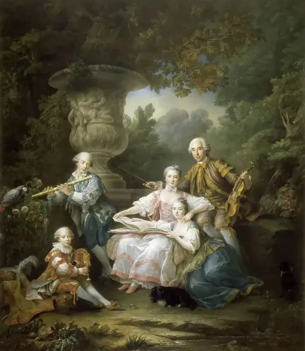 Framed Print : Louis II du Bouchet de Sourches with his Family. Artist: Drouais, Francois-Hubert (1727-1775) Framed Print : Louis II du Bouchet de Sourches with his Family. Artist: Drouais, Francois-Hubert (1727-1775)