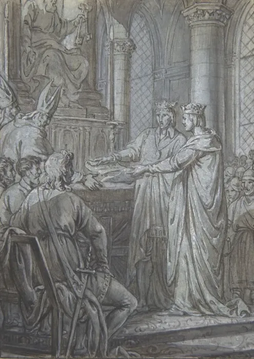 Framed Print : Louis III et Carloman donnent aux eveques du Royaume l assurance de leur Fidelite en 882