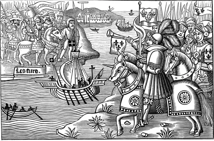 Framed Print : Louis IX of France disembarking at Carthage during the Eighth crusade, 1270 (1518) Framed Print : Louis IX of France disembarking at Carthage during the Eighth crusade, 1270 (1518)