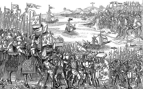 Louis IX of France disembarking at Damietta, Egypt, Seventh Crusade, 1249 (1522)