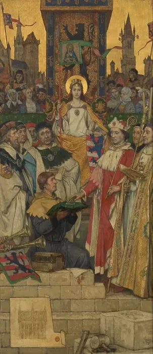 Framed Print : Louis of Male Laying the Foundation Stone of the Town Hall, 1893. Creator: Albrecht De Vriendt Framed Print : Louis of Male Laying the Foundation Stone of the Town Hall, 1893. Creator: Albrecht De Vriendt