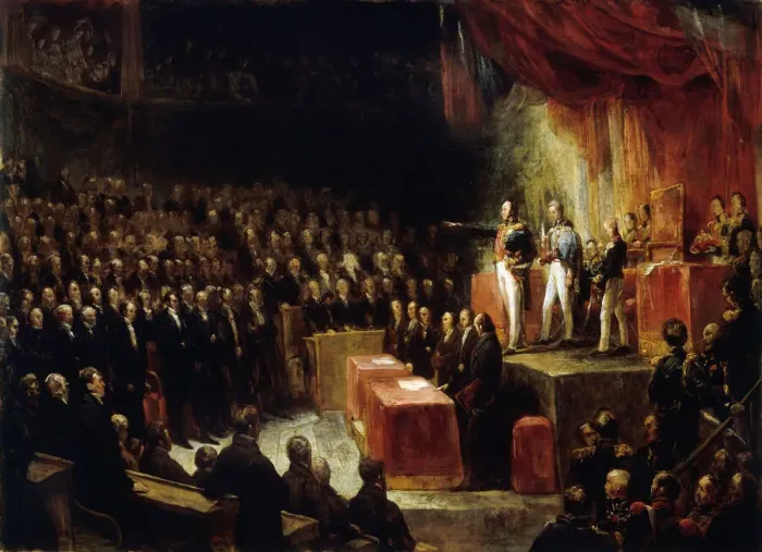 Framed Print : Louis-Philippe takes the oath on the constitution before the chambers on August 9, 1830 Framed Print : Louis-Philippe takes the oath on the constitution before the chambers on August 9, 1830