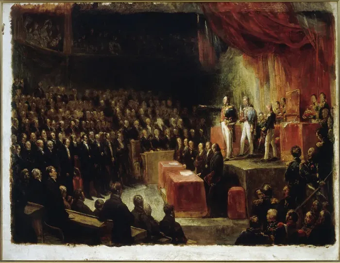 Framed Print : Louis-Philippe taking the oath before the chambers, August 9, 1830. Creator: Ary Scheffer Framed Print : Louis-Philippe taking the oath before the chambers, August 9, 1830. Creator: Ary Scheffer
