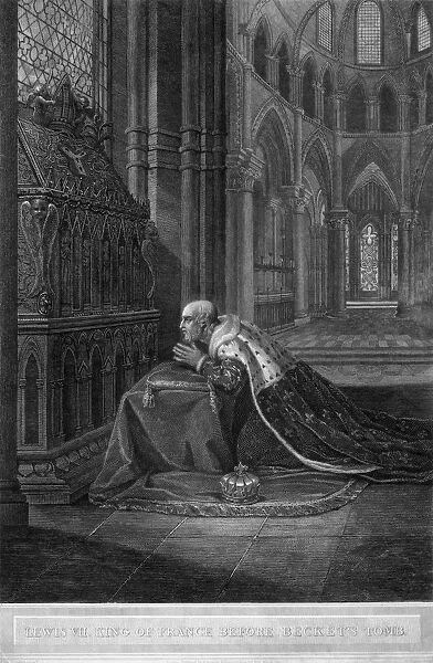 Louis VII, King of France before Beckets tomb, Canterbury Cathedral, 12th century (1800). Artist: W Sharp