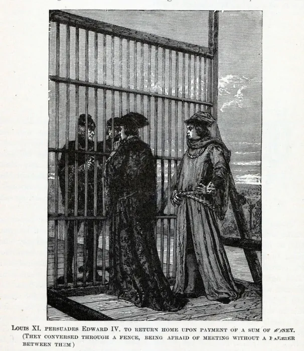 Framed Print : Louis XI persuades Edward IV to return home of a sum of money, 1882. Artist: Anonymous Framed Print : Louis XI persuades Edward IV to return home of a sum of money, 1882. Artist: Anonymous