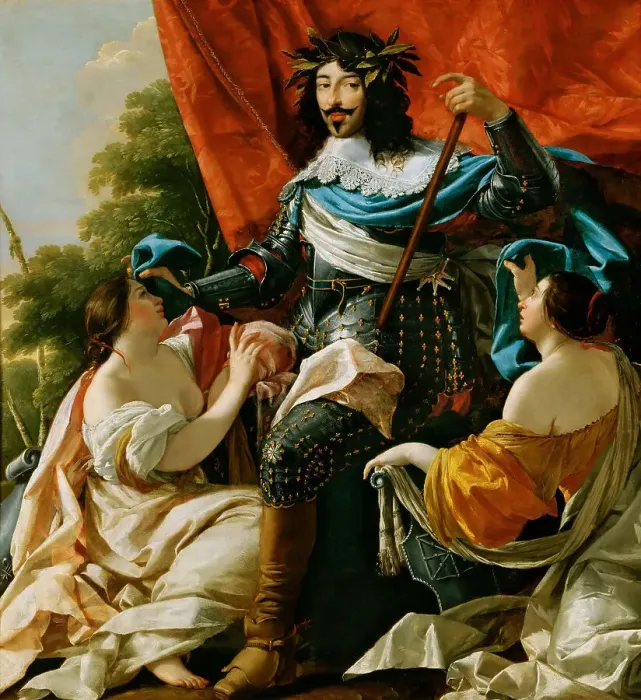 Framed Print : Louis XIII Between Two Figures Symbolizing France and Navarre, 1635. Creator: Vouet, Simon (1590-1649) Framed Print : Louis XIII Between Two Figures Symbolizing France and Navarre, 1635. Creator: Vouet, Simon (1590-1649)