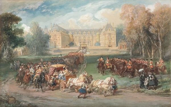 Louis XIV Driving his Coach in the Park of Versailles, 1870. Creator: Eugene Louis Lami