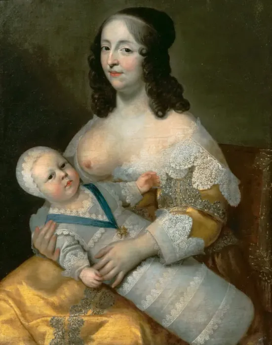 Framed Print : Louis XIV as an infant with his nurse Longuet de La Giraudiere. Artist: Beaubrun, Henri (1603-1677) Framed Print : Louis XIV as an infant with his nurse Longuet de La Giraudiere. Artist: Beaubrun, Henri (1603-1677)