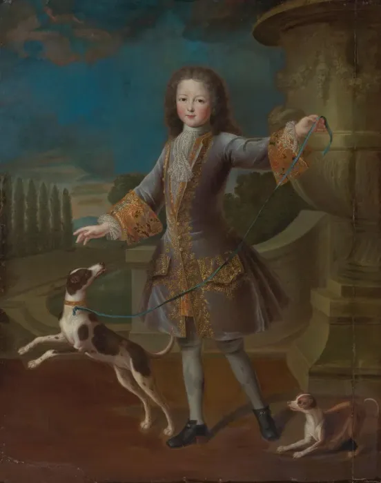Framed Print : Louis XV of France (1710-1774) With Two Dogs Framed Print : Louis XV of France (1710-1774) With Two Dogs
