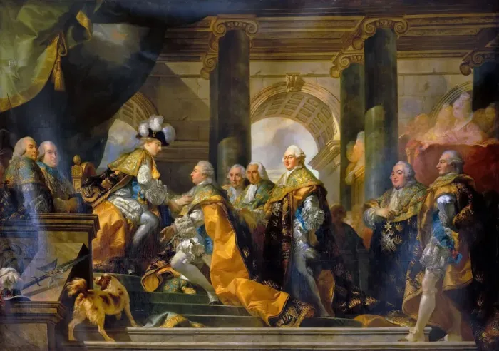 Framed Print : Louis XVI received at Reims the homage of the Knights of the Holy Spirit, 13 June 1775. Artist: Doyen, Gabriel Francois (1726-1806) Framed Print : Louis XVI received at Reims the homage of the Knights of the Holy Spirit, 13 June 1775. Artist: Doyen, Gabriel Francois (1726-1806)