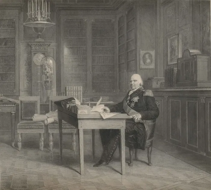 Framed Print : Louis XVIII (1755-1824) in his Study at the Tuileries Framed Print : Louis XVIII (1755-1824) in his Study at the Tuileries