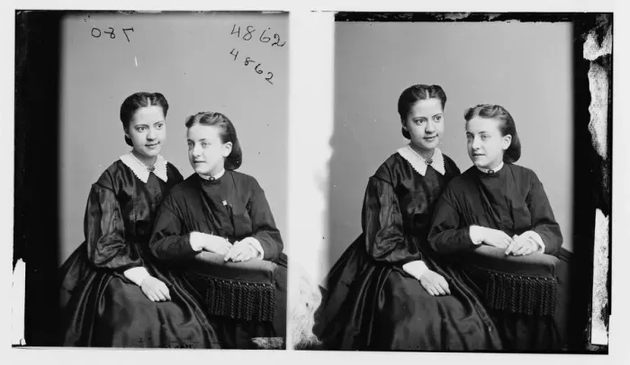 Framed Print : Louise & Julia Meyers, ca. 1860-1865. Creator: Unknown Framed Print : Louise & Julia Meyers, ca. 1860-1865. Creator: Unknown