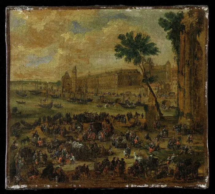 Framed Print : The Louvre and Waterfront Gallery, seen from the Pont-Neuf, around 1650. Creator: Pieter Casteels Framed Print : The Louvre and Waterfront Gallery, seen from the Pont-Neuf, around 1650. Creator: Pieter Casteels