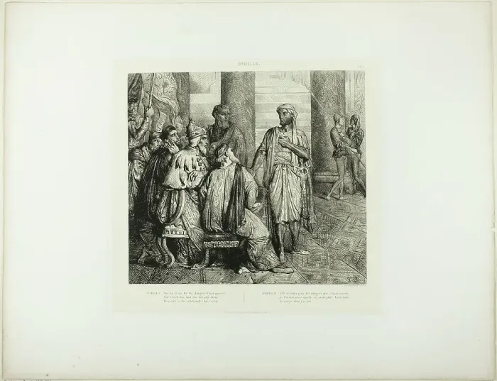 Framed Print : She Lov'd Me for the Dangers, plate three from Othello, 1844. Creator: Theodore Chasseriau Framed Print : She Lov'd Me for the Dangers, plate three from Othello, 1844. Creator: Theodore Chasseriau
