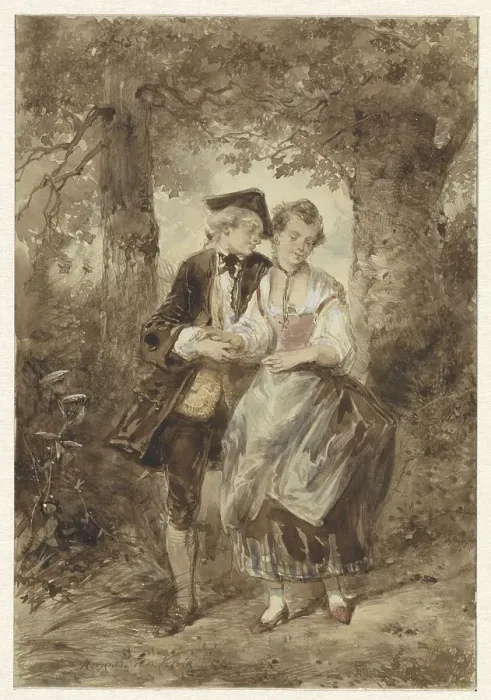 Framed Print : In love couple in the forest, 1832-1891. Creator: Herman Frederik Carel Ten Kate Framed Print : In love couple in the forest, 1832-1891. Creator: Herman Frederik Carel Ten Kate