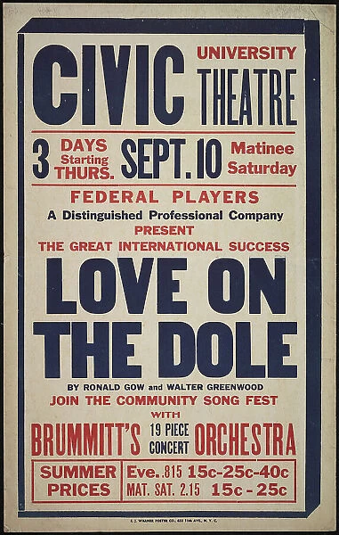 Love on the Dole, Syracuse, NY, 1936. Creator: Unknown
