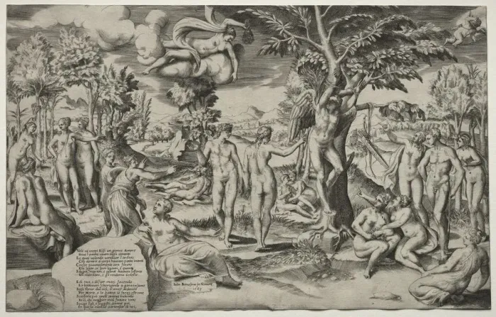 Framed Print : Love in the Elysian Fields, 1563. Creator: Giulio Bonasone (Italian, c. 1510-aft 1576) Framed Print : Love in the Elysian Fields, 1563. Creator: Giulio Bonasone (Italian, c. 1510-aft 1576)