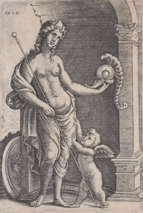 Framed Print : The Love of Glory, dated 1528. Creator: Agostino Veneziano Framed Print : The Love of Glory, dated 1528. Creator: Agostino Veneziano