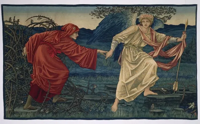 Framed Print : Love leading the Pilgrim - tapestry, 1909. Creator: Morris & Co Framed Print : Love leading the Pilgrim - tapestry, 1909. Creator: Morris & Co