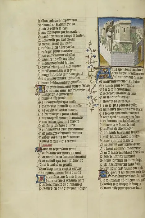 Framed Print : The Lover in the Castle's Garden where Good Reception is Imprisoned; Roman de la Rose, about 1405. Creator: Unknown Framed Print : The Lover in the Castle's Garden where Good Reception is Imprisoned; Roman de la Rose, about 1405. Creator: Unknown