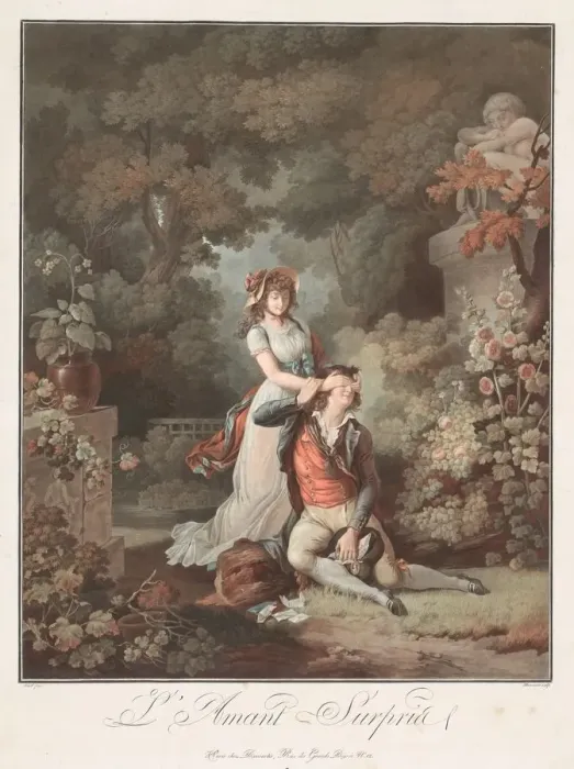 Framed Print : The Lover Surprised (LAmant Surpris), c. 1798. Creator: Charles-Melchior Descourtis (French Framed Print : The Lover Surprised (LAmant Surpris), c. 1798. Creator: Charles-Melchior Descourtis (French