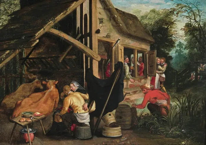 Framed Print : Lovers at an inn. Creator: Pietersz, Aert (1550-1612) Framed Print : Lovers at an inn. Creator: Pietersz, Aert (1550-1612)