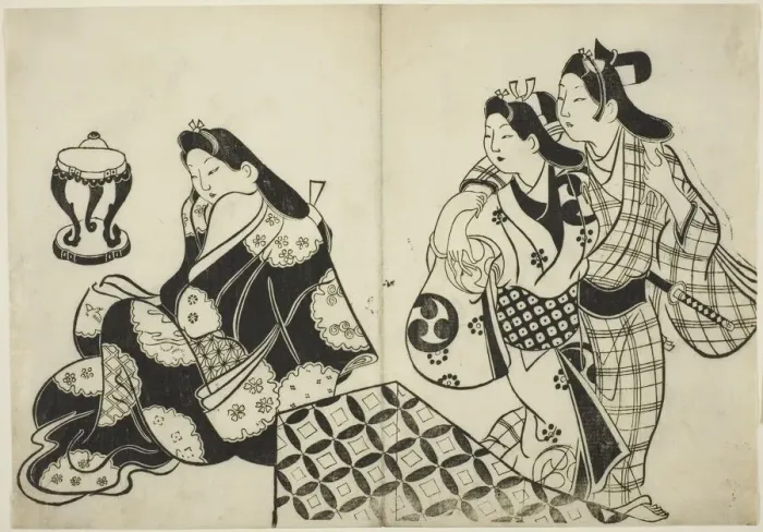 Framed Print : Lovers Leaving a Room, c. 1684 / 98. Creator: Sugimura Jihei Framed Print : Lovers Leaving a Room, c. 1684 / 98. Creator: Sugimura Jihei