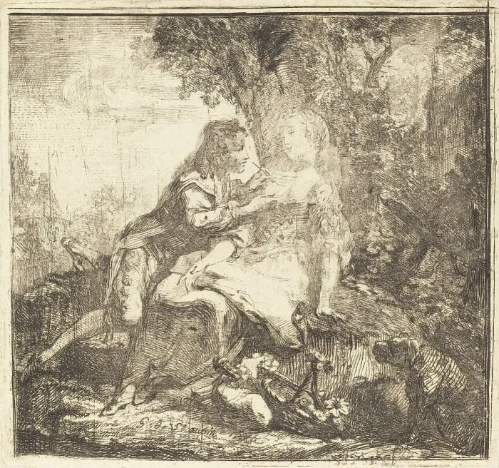 Framed Print : The Two Lovers (Les deux amants), 1750. Creator: Gabriel de Saint-Aubin Framed Print : The Two Lovers (Les deux amants), 1750. Creator: Gabriel de Saint-Aubin