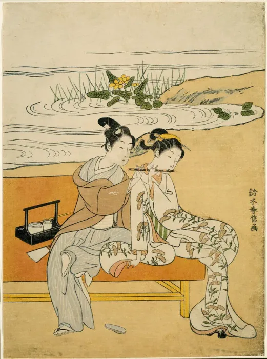 Framed Print : Lovers Playing the Same Fute (parody of Xuanzong and Yang Guifei), c. 1767 Framed Print : Lovers Playing the Same Fute (parody of Xuanzong and Yang Guifei), c. 1767