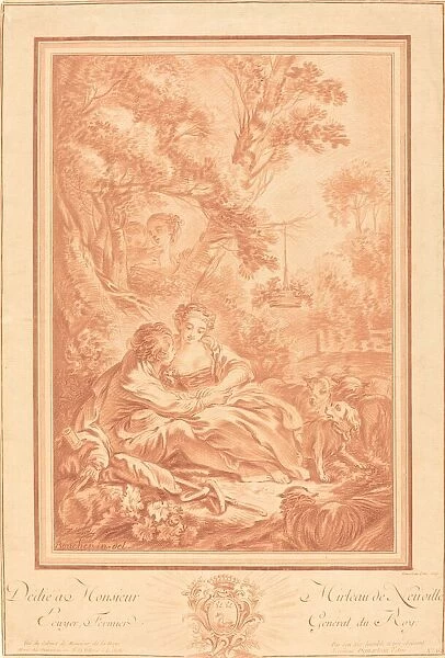 Two Lovers Seated at the Foot of a Large Tree, Surprised by Two Girls