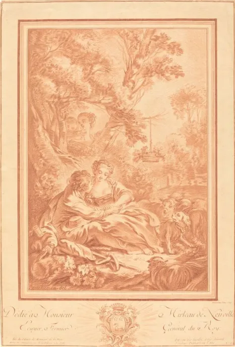 Framed Print : Two Lovers Seated at the Foot of a Large Tree, Surprised by Two Girls Framed Print : Two Lovers Seated at the Foot of a Large Tree, Surprised by Two Girls