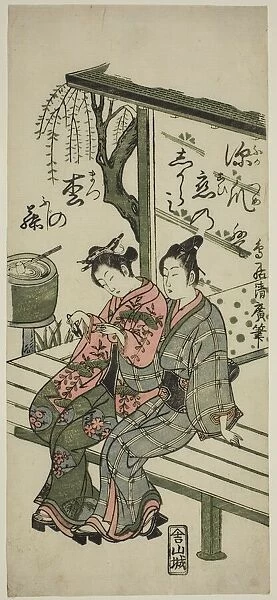 Lovers on a Veranda, c. 1760. Creator: Torii Kiyohiro