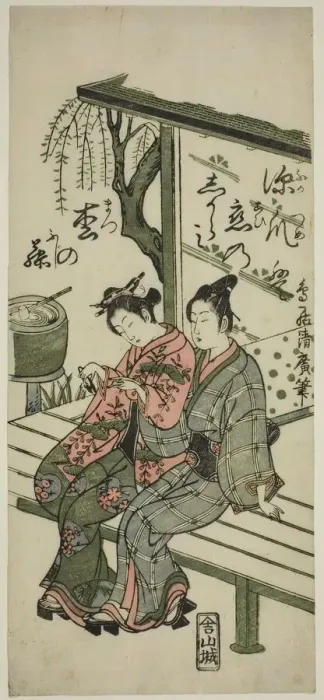 Framed Print : Lovers on a Veranda, c. 1760. Creator: Torii Kiyohiro Framed Print : Lovers on a Veranda, c. 1760. Creator: Torii Kiyohiro