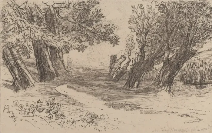 Framed Print : The Lovers Walk, No. I, 1864. 1864. Creator: Francis Seymour Haden Framed Print : The Lovers Walk, No. I, 1864. 1864. Creator: Francis Seymour Haden