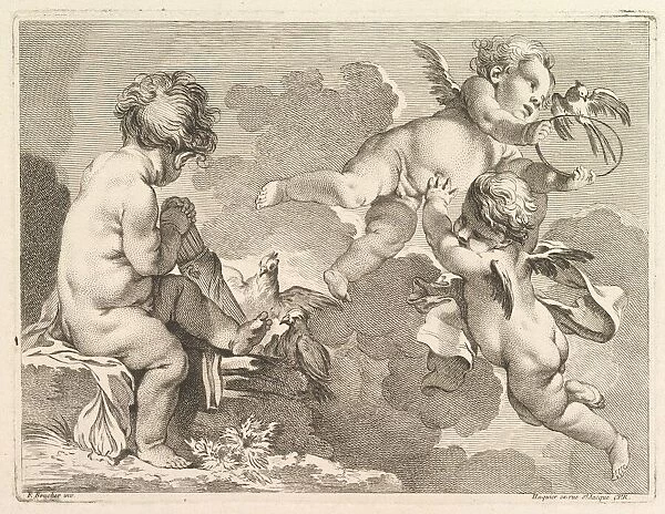 Three Loves, one of which is seated, holding a quiver, 1727-60