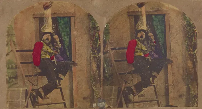 Framed Print : Love's ups and downs. 1860s. Creator: New York Stereoscopic Company Framed Print : Love's ups and downs. 1860s. Creator: New York Stereoscopic Company