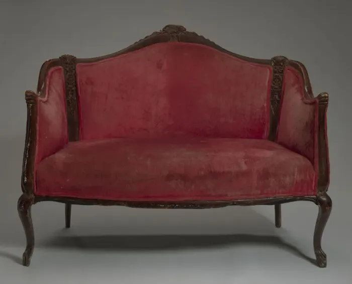 Framed Print : Loveseat from Maes Millinery Shop, 1900-1950. Creator: Unknown Framed Print : Loveseat from Maes Millinery Shop, 1900-1950. Creator: Unknown
