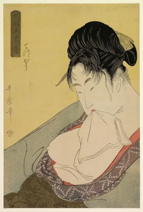Framed Print : A Low Class Prostitute (Gun [teppo]), from the series Five Shades of Ink in the... c. 1794 / 95. Creator: Kitagawa Utamaro. A Low Class Prostitute (Gun [teppo]), from the series Five Shades of Ink in the... c. 1794 / 95