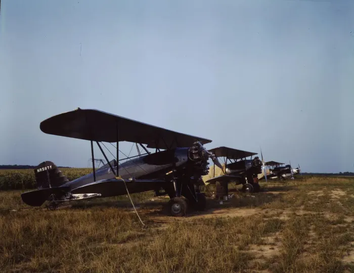 Framed Print : Low flying planes from which dust or insecticide is spread... Seabrook Farm, Bridgeton, N.J. 1942. Creator: John Collier Framed Print : Low flying planes from which dust or insecticide is spread... Seabrook Farm, Bridgeton, N.J. 1942. Creator: John Collier