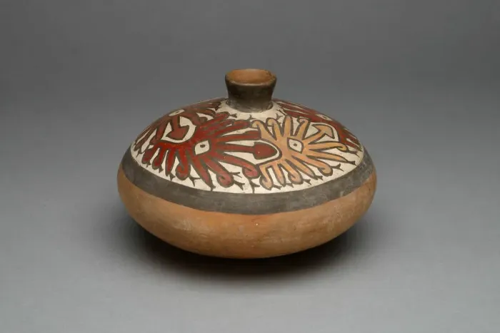 Framed Print : Low Jar with Small Spout Depicting a Repeated Abstract Star or Face Motif, 180 B. C. / A. D Framed Print : Low Jar with Small Spout Depicting a Repeated Abstract Star or Face Motif, 180 B. C. / A. D
