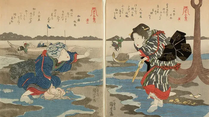 Framed Print : Low Tide at Susaki - A Set of Five (Shiohi goban no uchi), c. 1828 / 30. Creator: Utagawa Kuniyoshi Framed Print : Low Tide at Susaki - A Set of Five (Shiohi goban no uchi), c. 1828 / 30. Creator: Utagawa Kuniyoshi