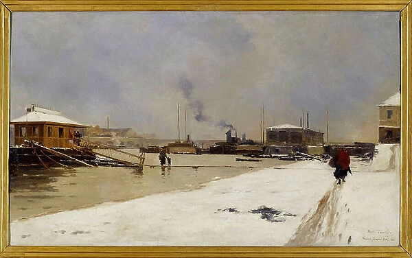 Lower port of Pont de Tolbiac, during the flood, 1887. Creator: Pierre Vauthier