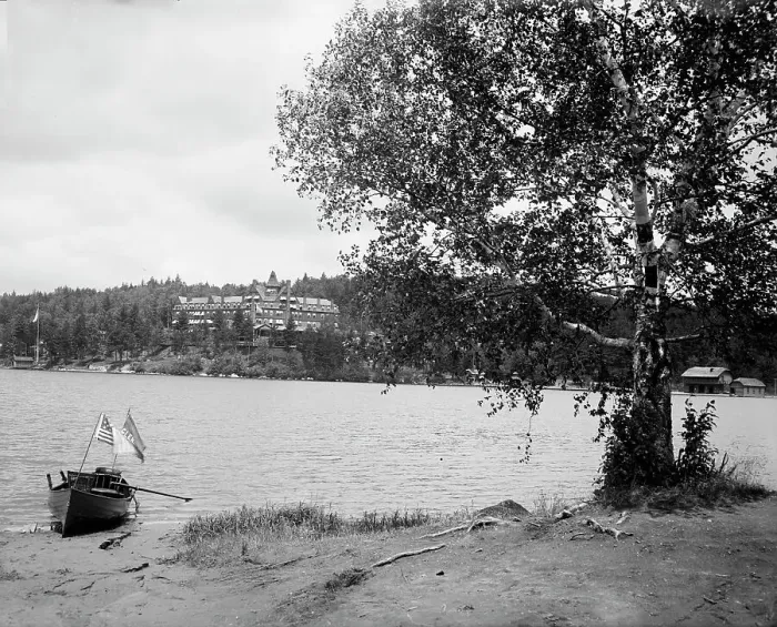 Framed Print : Lower Saranac Lake, the Hotel Ampersand, Adirondack Mtns. N.Y. between 1900 and 1910. Creator: Unknown Framed Print : Lower Saranac Lake, the Hotel Ampersand, Adirondack Mtns. N.Y. between 1900 and 1910. Creator: Unknown