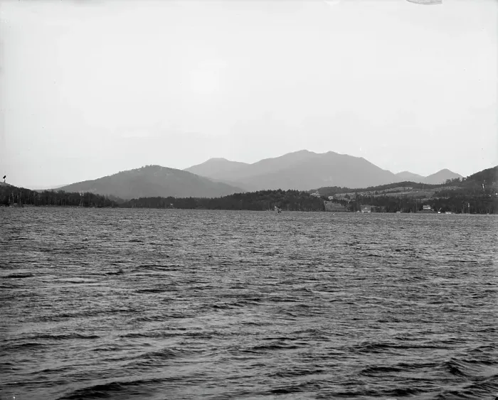 Framed Print : Lower Saranac Lake from Shingle Bay Point, Adirondack Mts. N.Y. between 1900 and 1910. Creator: Unknown Framed Print : Lower Saranac Lake from Shingle Bay Point, Adirondack Mts. N.Y. between 1900 and 1910. Creator: Unknown