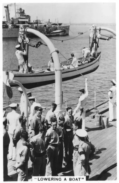 Framed Print : Lowering a boat, HMS Devonshire, 1937