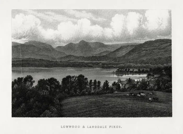 Framed Print : Lowwood and Langdale Pikes, Lake District, Cumbria, 1896 Framed Print : Lowwood and Langdale Pikes, Lake District, Cumbria, 1896