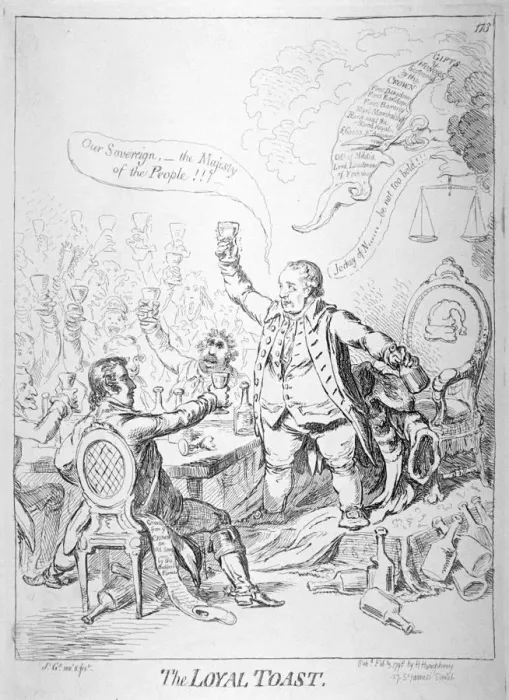 Framed Print : The loyal toast, 1798. Artist: James Gillray Framed Print : The loyal toast, 1798. Artist: James Gillray