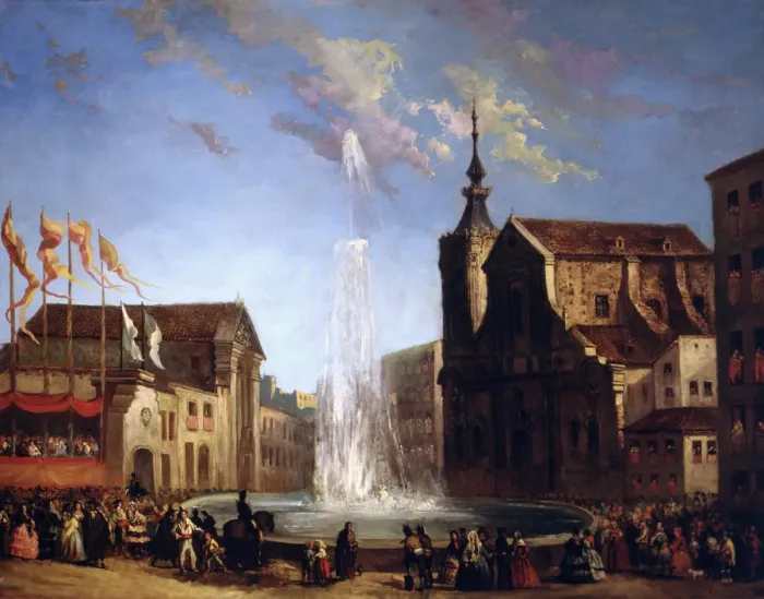 Framed Print : The Lozoya water supply to the fountain of San Bernardo Street, 1858, oil by Eugenio Framed Print : The Lozoya water supply to the fountain of San Bernardo Street, 1858, oil by Eugenio