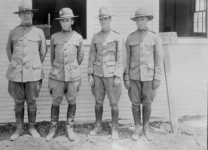 Framed Print : Lt. Richards, Capt. Kirby, Capt. L.G. Heffernan, Lieut. Schultz, 1917. Creator: Bain News Service Framed Print : Lt. Richards, Capt. Kirby, Capt. L.G. Heffernan, Lieut. Schultz, 1917. Creator: Bain News Service