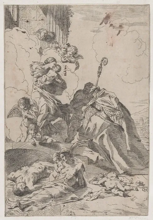 Framed Print : Three Lucchese saints Sts Nicholas Tolentino, Nicholas of Bari interceding with the V... 1650-1700. Creator: Anon Framed Print : Three Lucchese saints Sts Nicholas Tolentino, Nicholas of Bari interceding with the V... 1650-1700. Creator: Anon